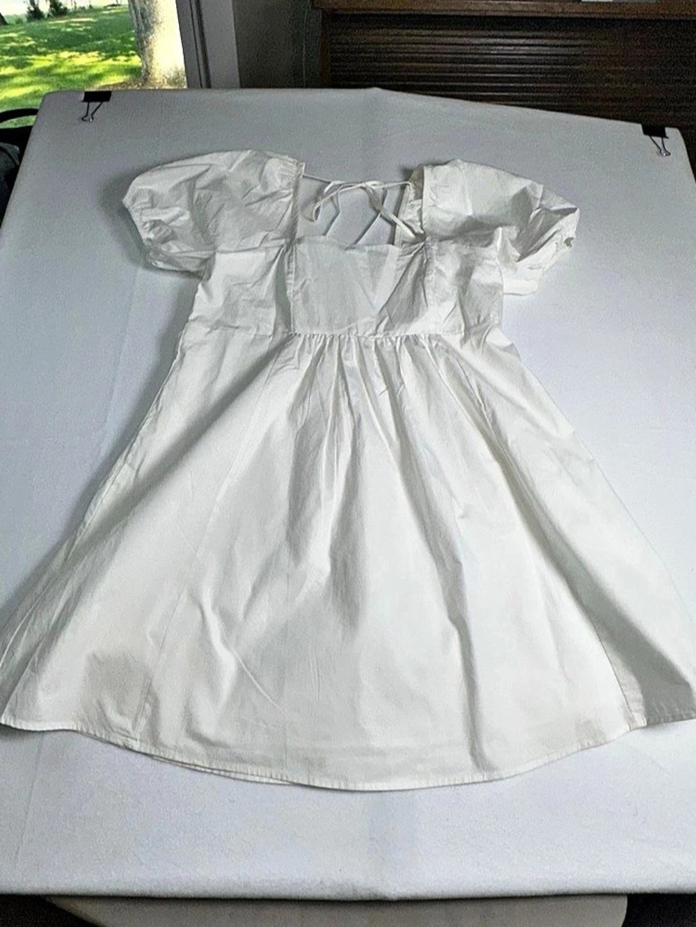 Draper James Square Neckline Tie Back Puff Sleeve Dress White Size Large